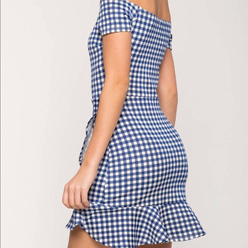 a'gaci Blue and White Gingham Mini Dress - Picture 3 of 4